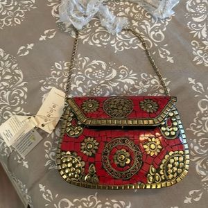Red mosaic metal bag